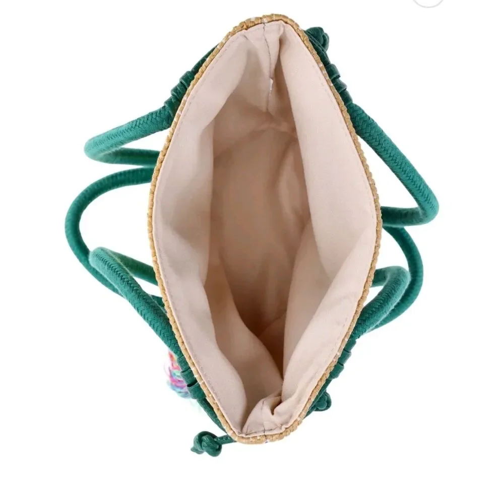 Wonder Nation Girls Lemon Straw Crossbody Bag, green color